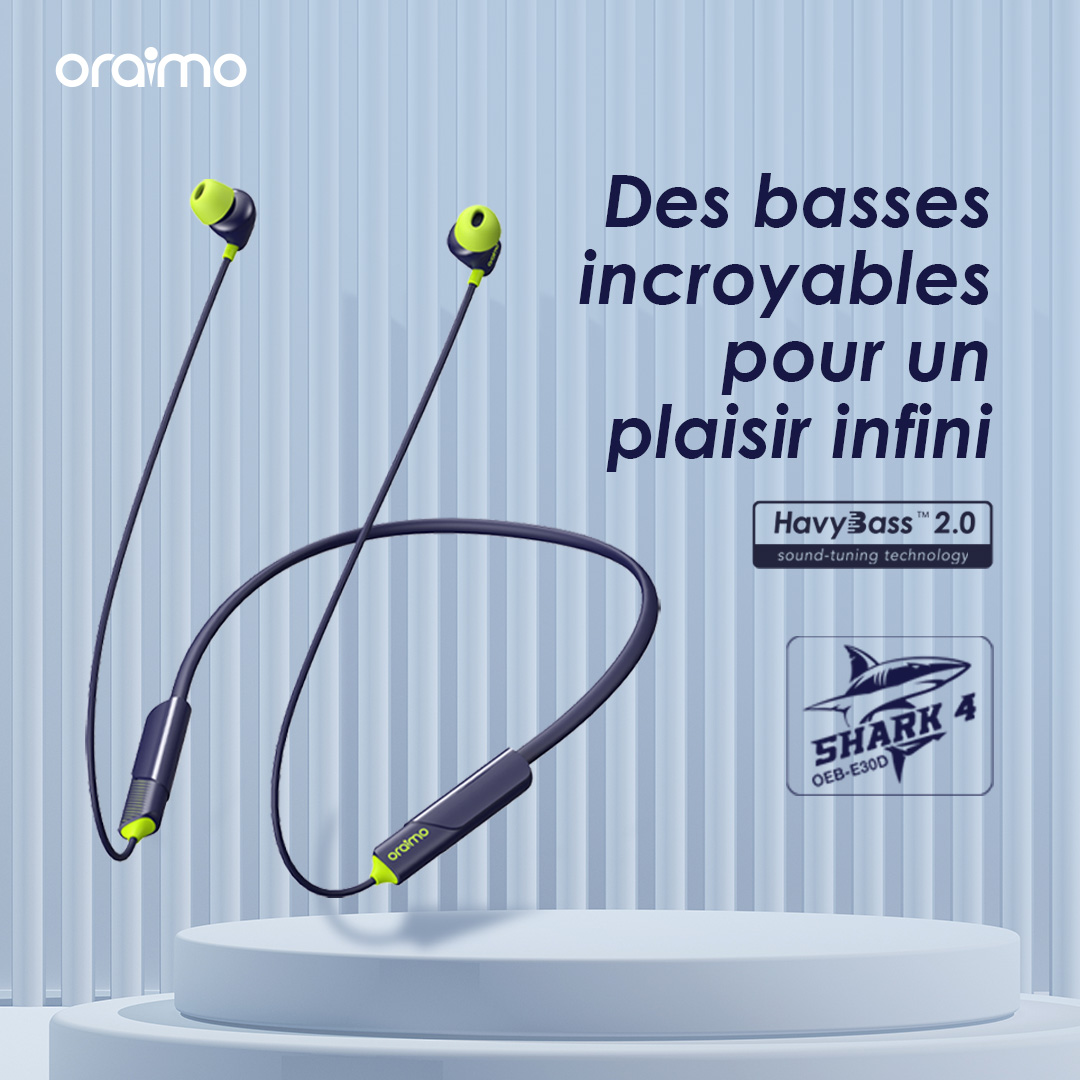 Oraimo Shark Couteurs Sans Fil Tanches Ipx Avec Tour De Cou Et