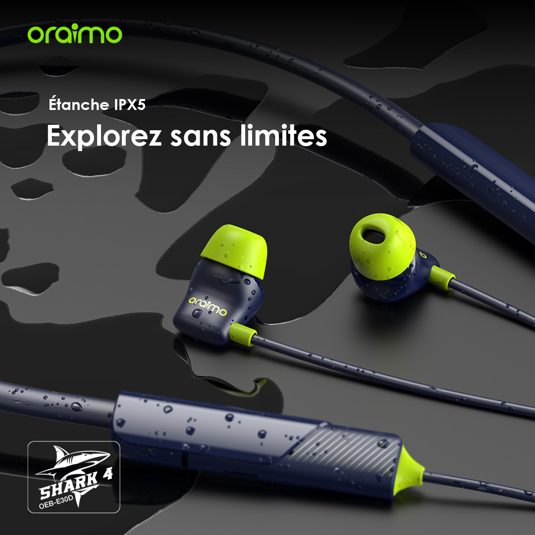 Oraimo Shark Couteurs Sans Fil Tanches Ipx Avec Tour De Cou Et