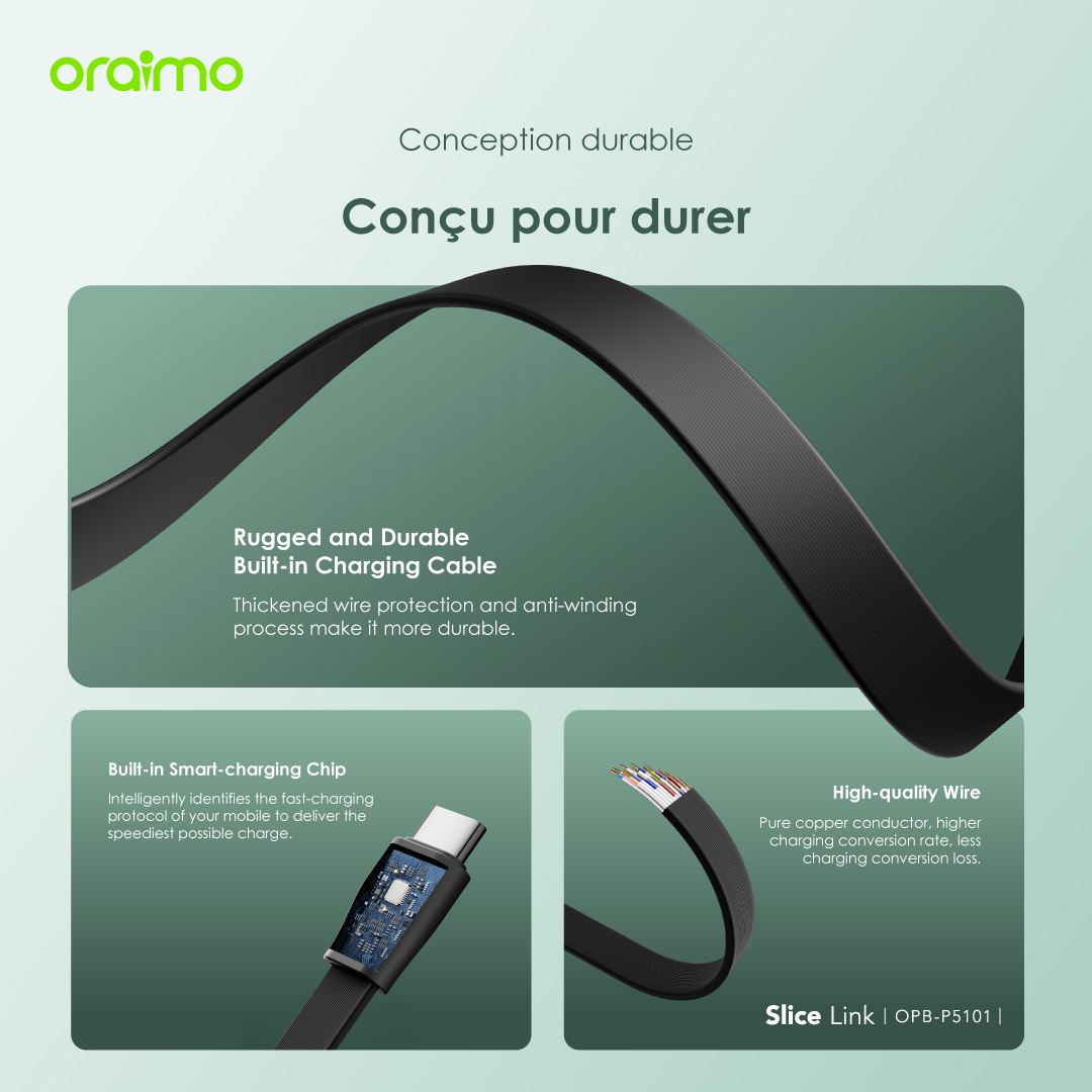 Produit oraimo Slice Link Banque d'alimentation 10000mAh 12W