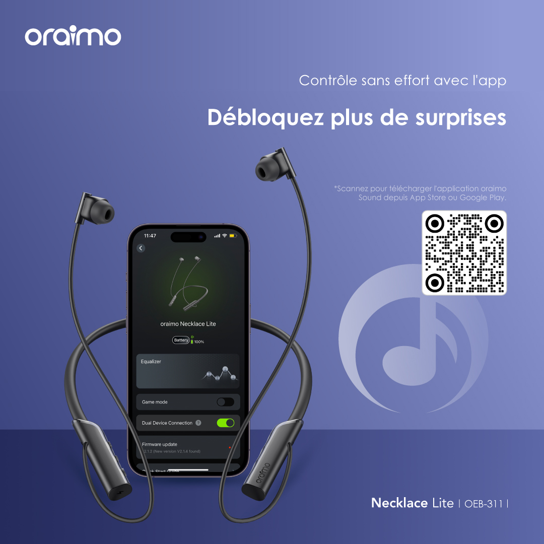 oraimo Necklace Lite Casque sans fil à vibration d'appel