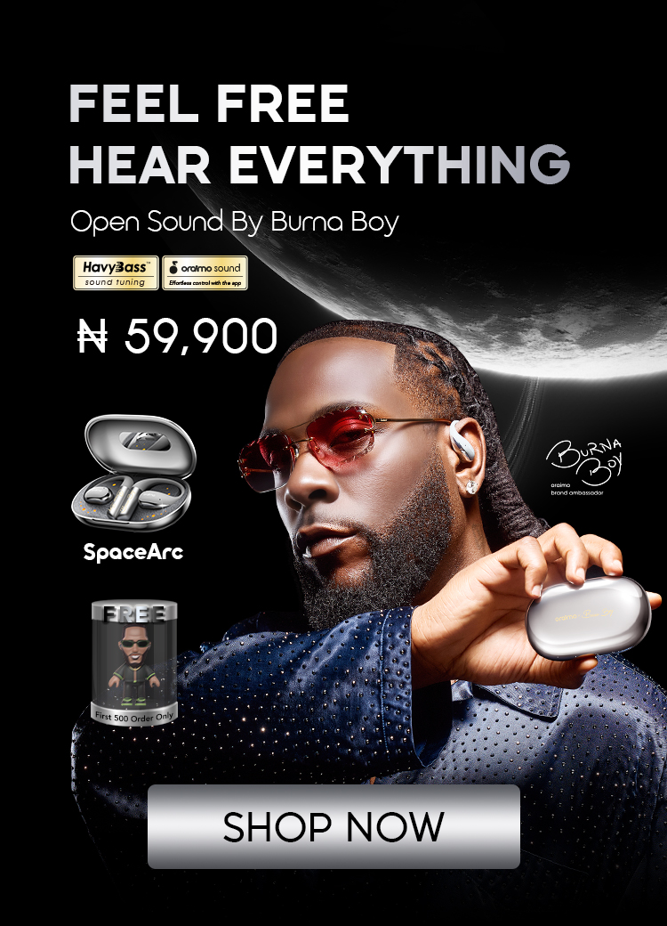 oraimo X Burnaboy SpaceArc Open Ear Earphone Launch Banner