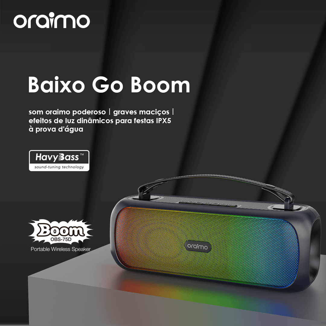 oraimo Boom Som Potente Graves Grandes Efeitos de Luz Portátil Alto ...