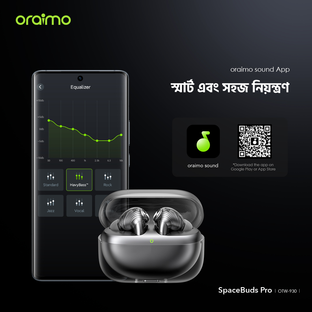 ট্রু ওয়্যারলেস ইয়ারবাডস SpaceBuds Pro OTW-930 oraimo sound App