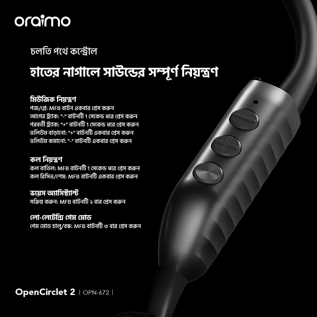 ওপেন-ইয়ার হেডফোন OpenCirclet 2 OPN-672 চলতি পথে কন্ট্রোল