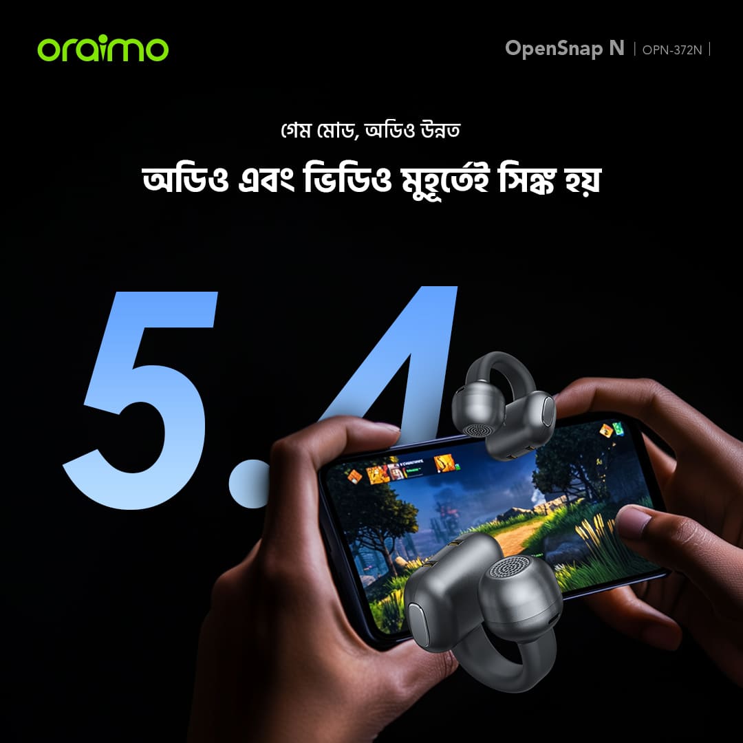 oraimo Open-Ear Headphones OpenSnap N OPN-372N BD game mode audio upgraded