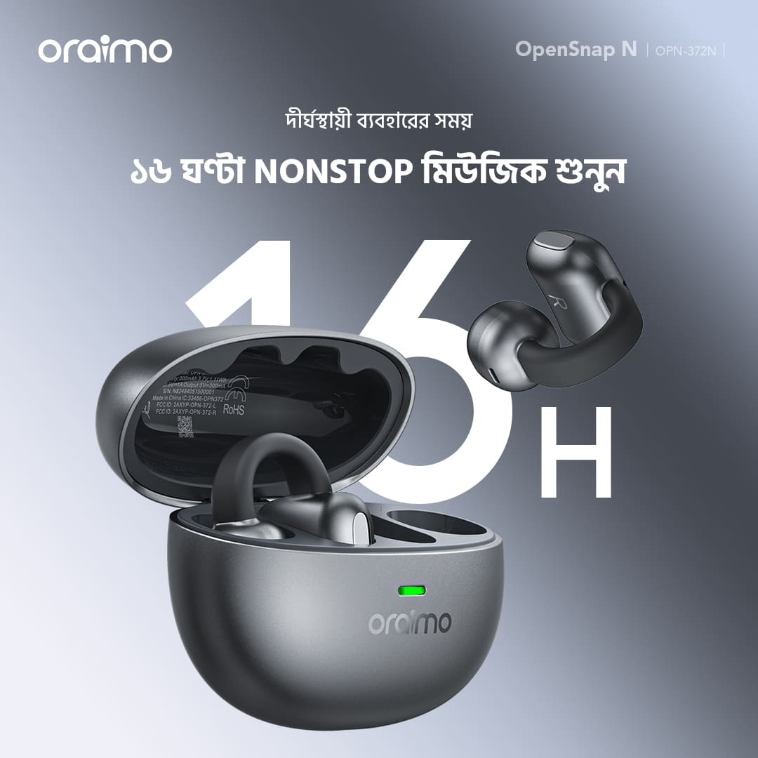 oraimo Open-Ear Headphones OpenSnap N OPN-372N BD long lasting usage time