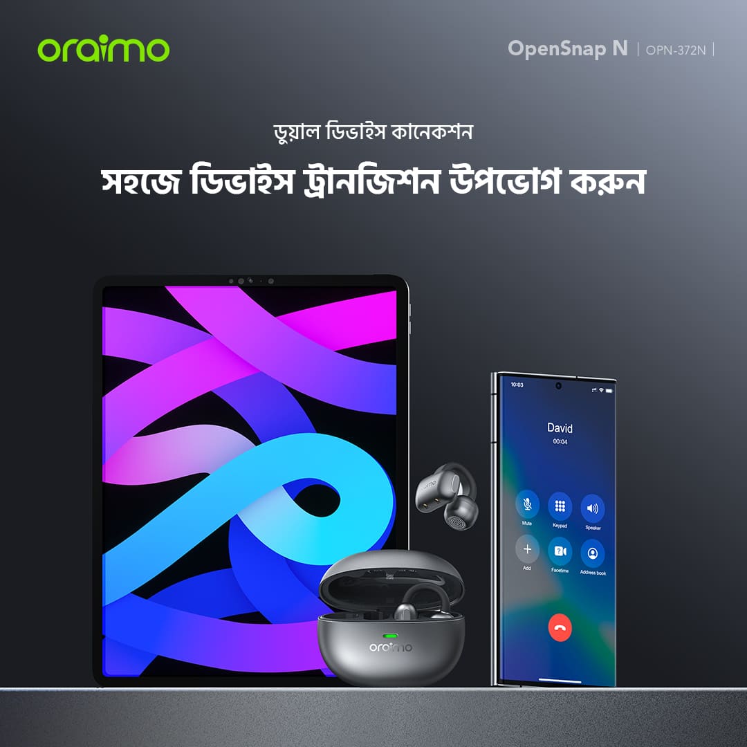 oraimo Open-Ear Headphones OpenSnap N OPN-372N BD dual device connection