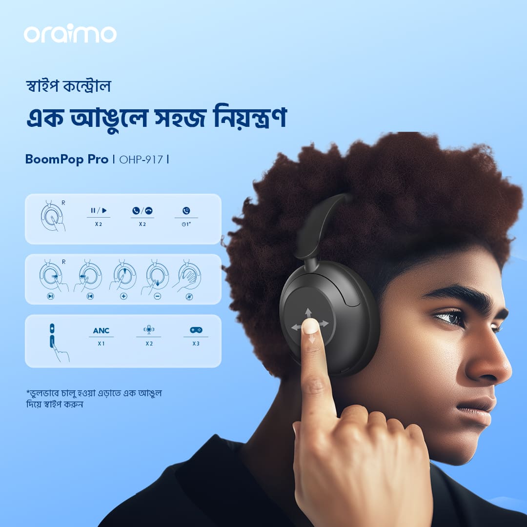 Oraimo Headphone BoomPopPro OHP-917-bd-Swipe Control