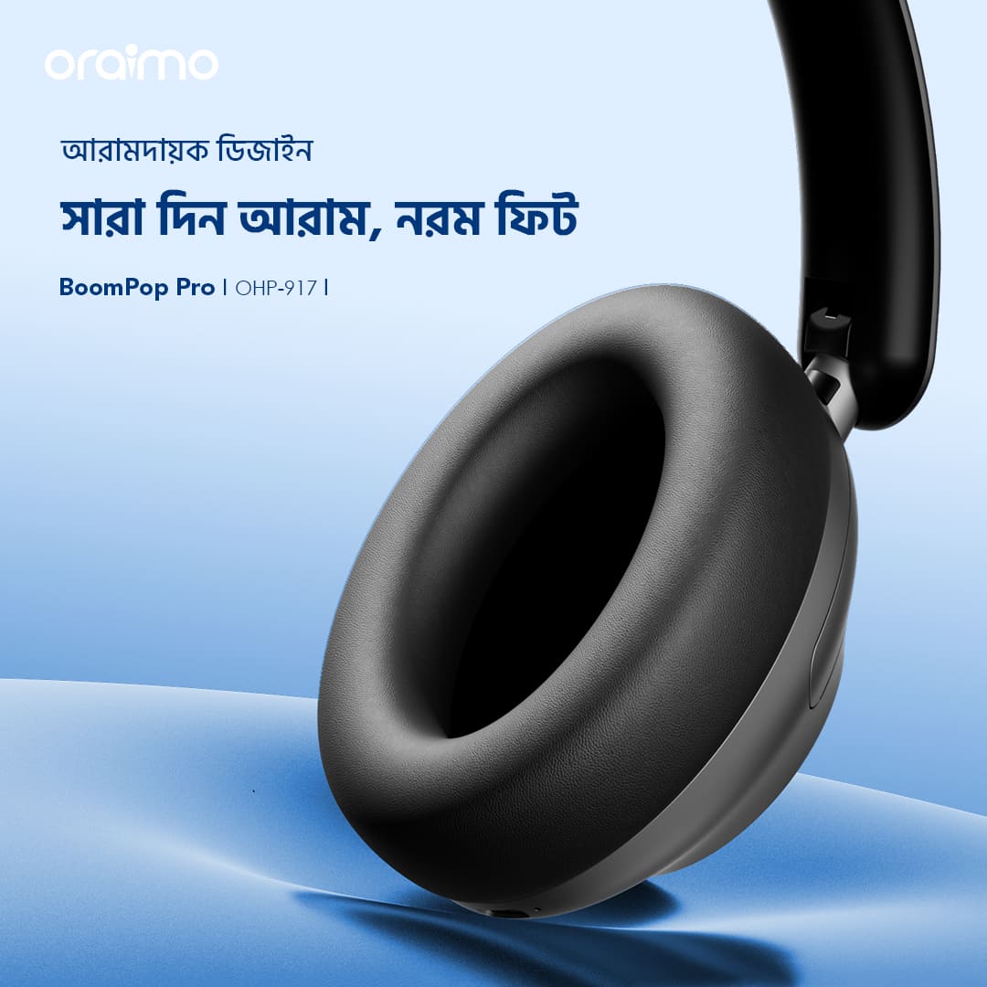 Oraimo Headphone BoomPopPro OHP-917-bd-All-Day Comfort, Soft Fit