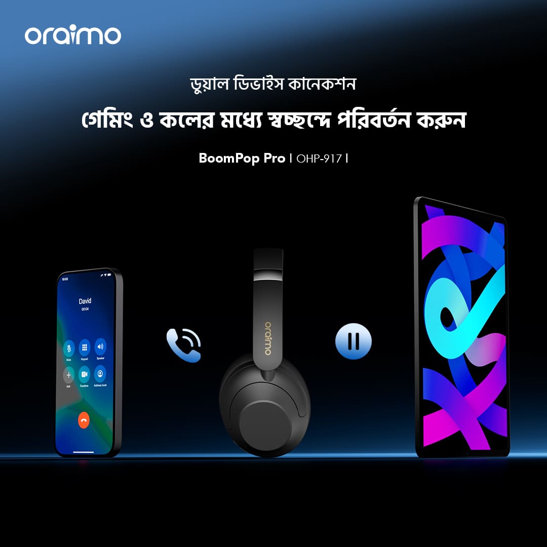 Oraimo Headphone BoomPopPro OHP-917-bd-Dual Device Connection