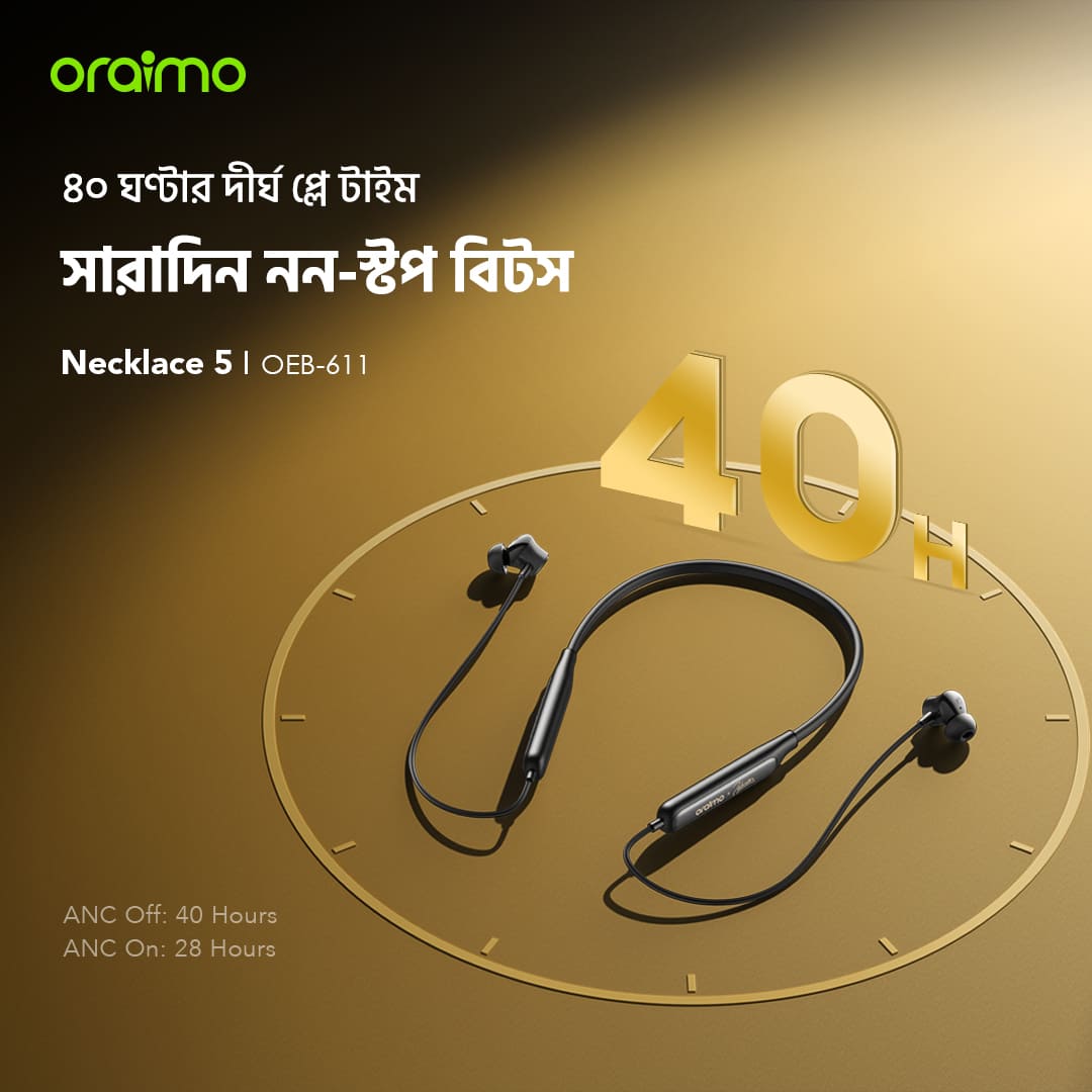 oraimo Earphone-necklace 5-OEB-611-6-40hrs long playingtime oraimo Earphone-necklace 5-OEB-611-6-40hrs long playingtime