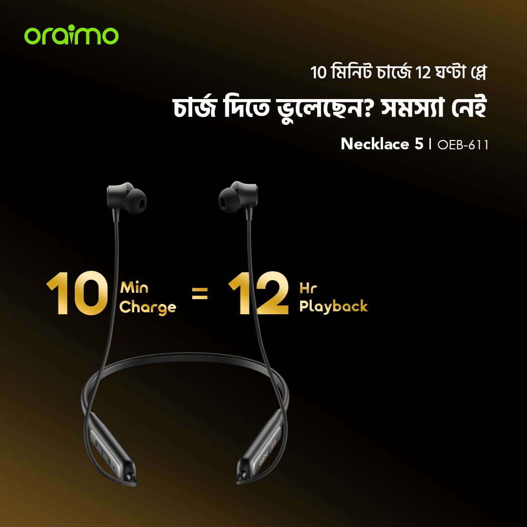 oraimo Earphone-necklace 5-OEB-611-7-charge 10mins play 12hrs oraimo Earphone-necklace 5-OEB-611-7-charge 10mins play 12hrs