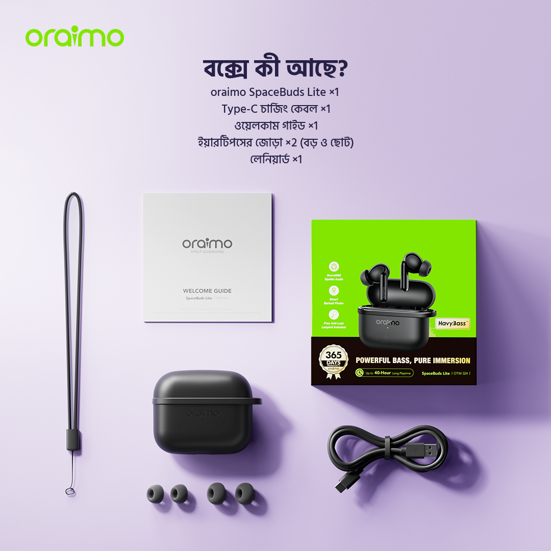 oraimo wireless earbuds SpaceBuds Lite OTW-324 bd package
