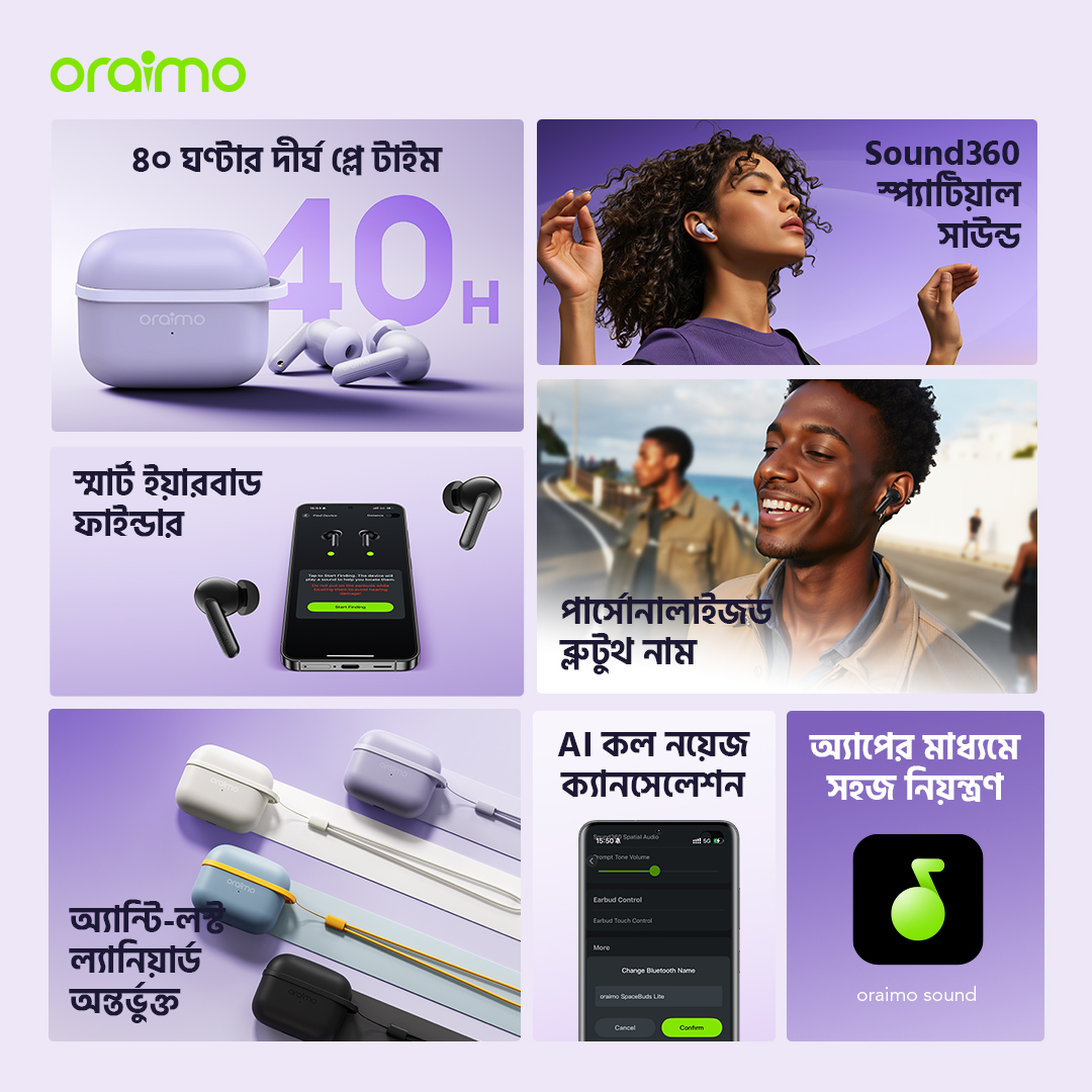 oraimo wireless earbuds SpaceBuds Lite OTW-324 bd features