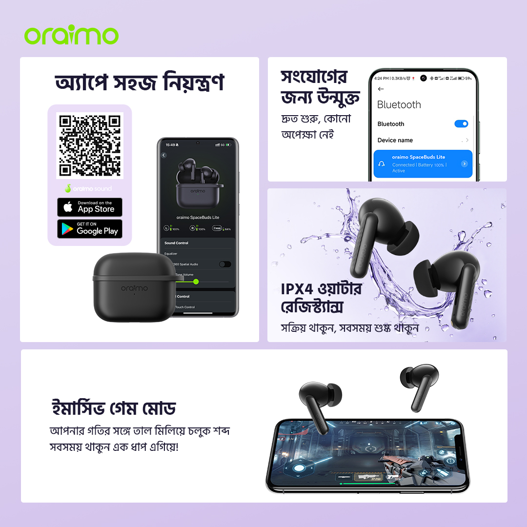 oraimo wireless earbuds SpaceBuds Lite OTW-324 bd app control