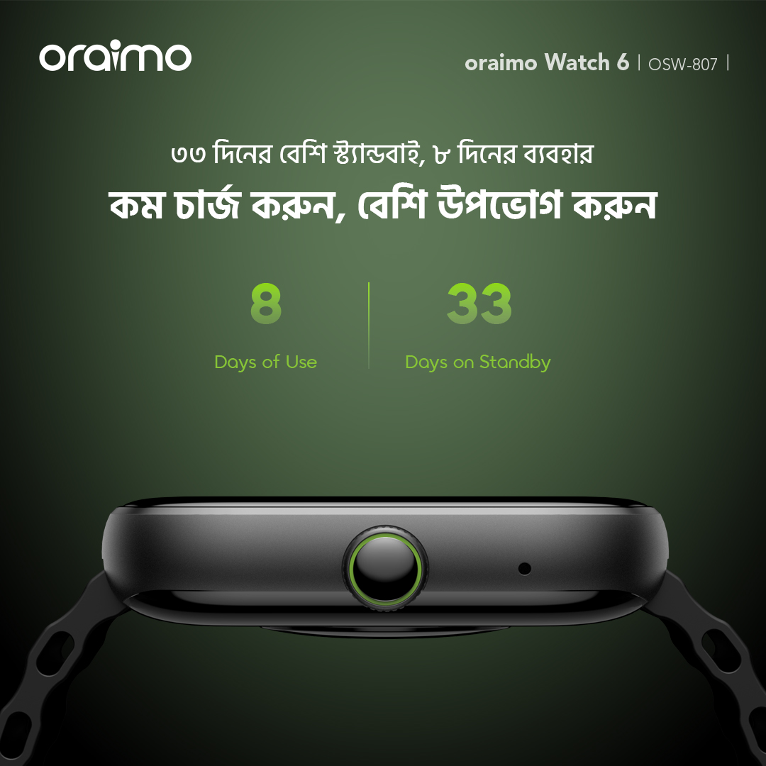 oraimo smartwatch watch 6 OSW-807 charge less