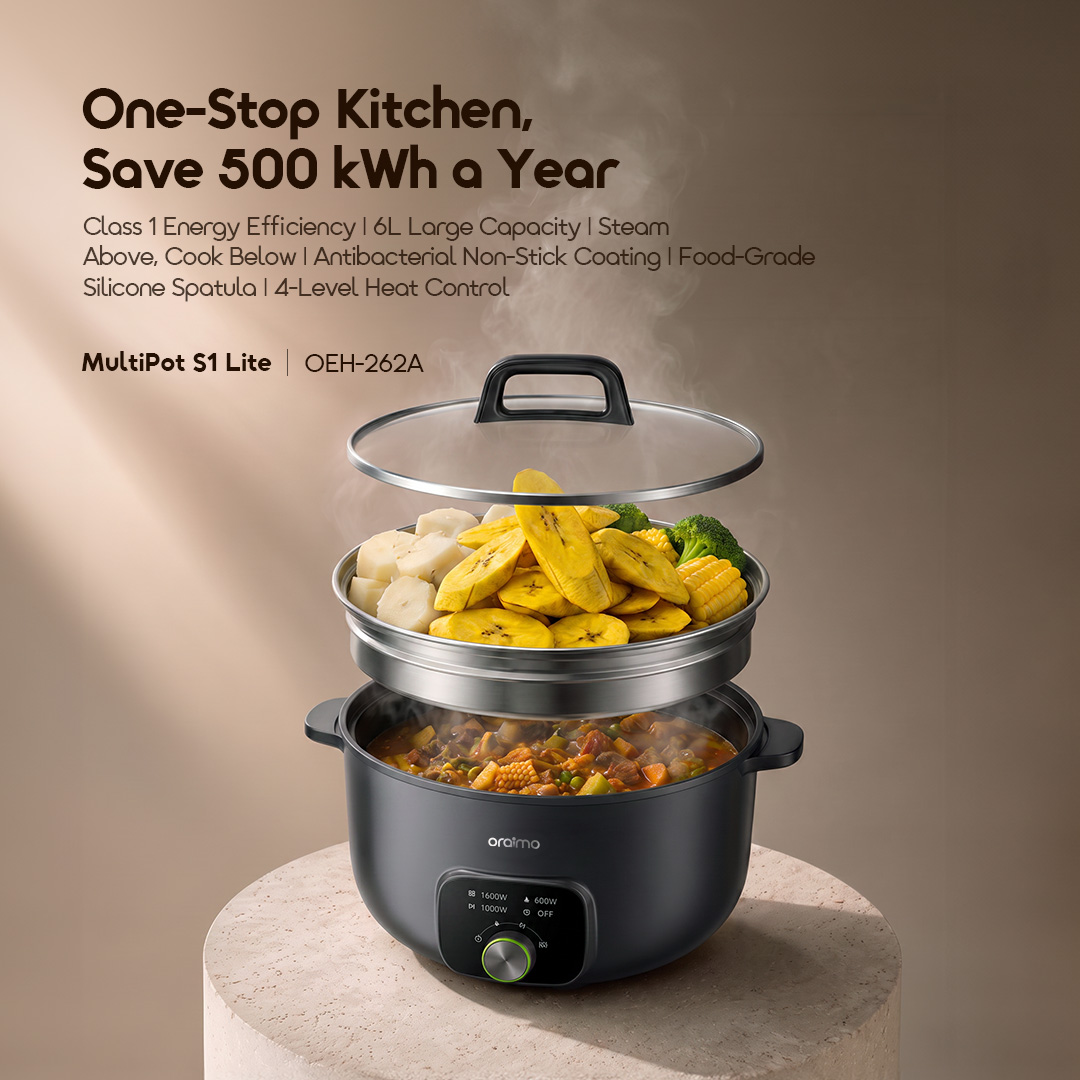 oraimo MultiPot S1 Lite 6L Energy Efficiency Electric Cooking Pot with Steamer