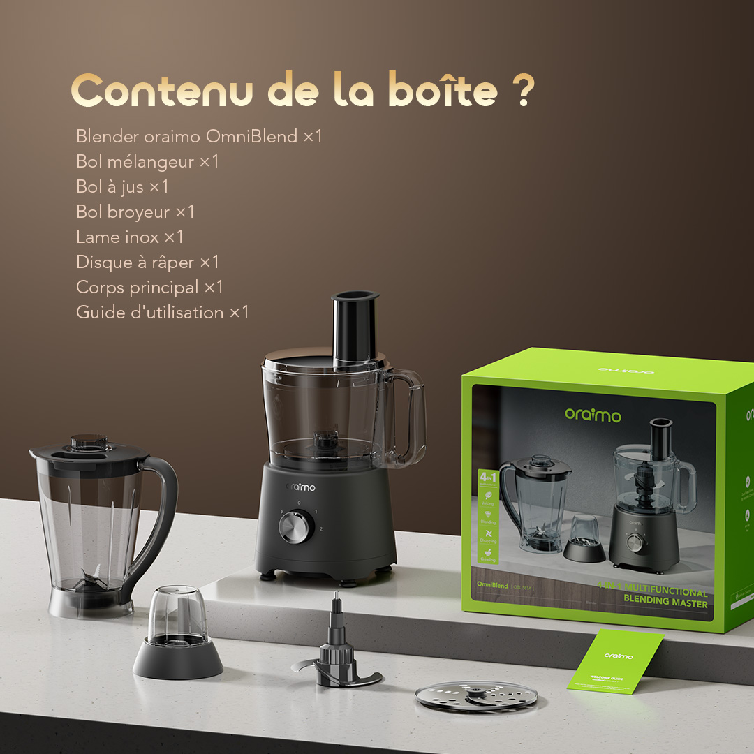 oraimo Multi-Functional Blender OmniBlend OBL-801A 08 What's in the Box Accessories Packing List oraimo Multi-Functional Blender OmniBlend OBL-801A 08 What's in the Box Accessories Packing List