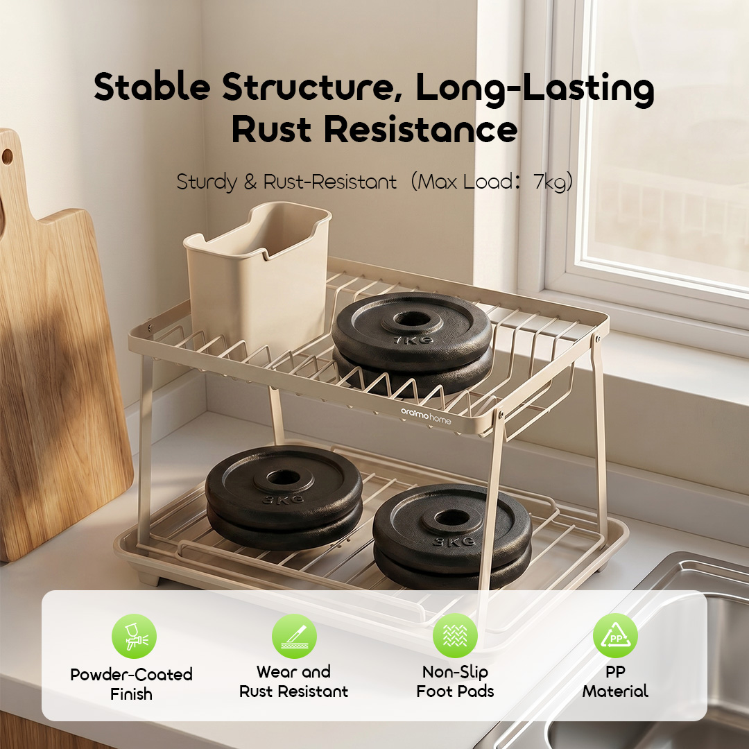 oraimo two-tier dish rack rackdrain OHKS-005 04 sturdy and rust resistant