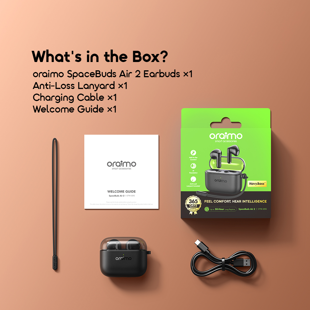 oraimo true wireless earbuds SpaceBuds Air 2 OTW-325S 11 whats in the box