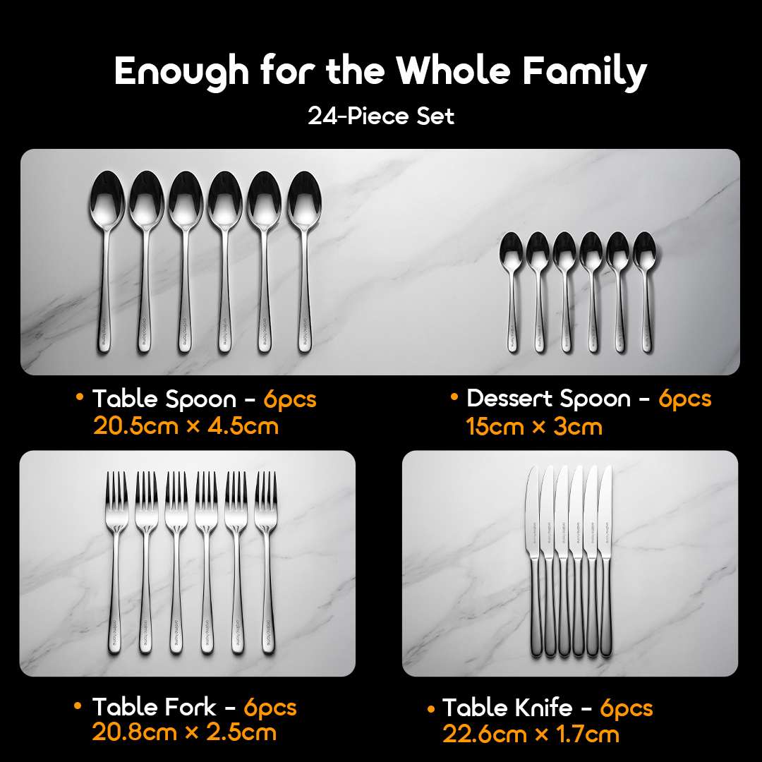 oraimo Stainless Steel Tableware Set (24pcs) HomeServe OHKS-001 6 24-Piece Set