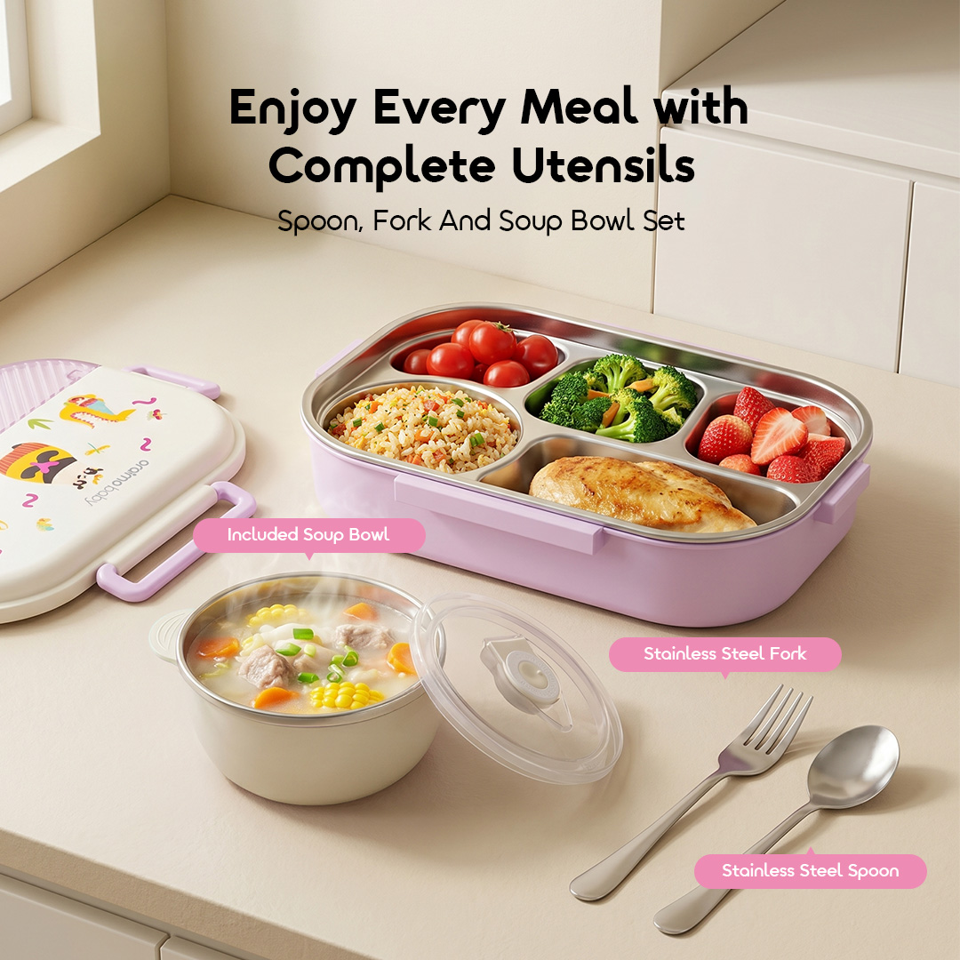oraimo tastybox kids lunch box africa OBF-563B 03 enjoy every meal with complete utensils spoon fork soup bowl set