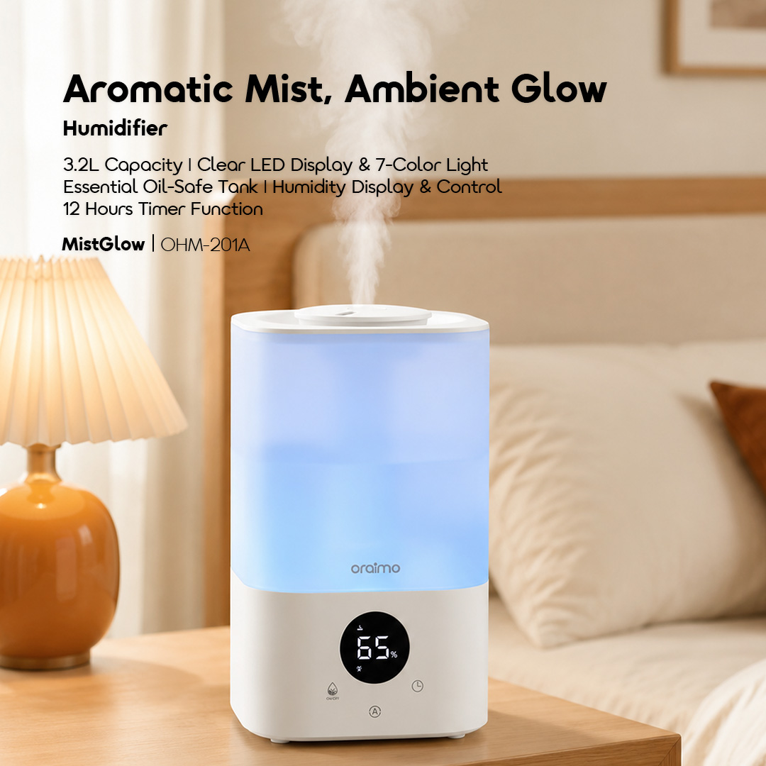 oraimo MistGlow humidifier OHM-201A aromatic mist ambient glow