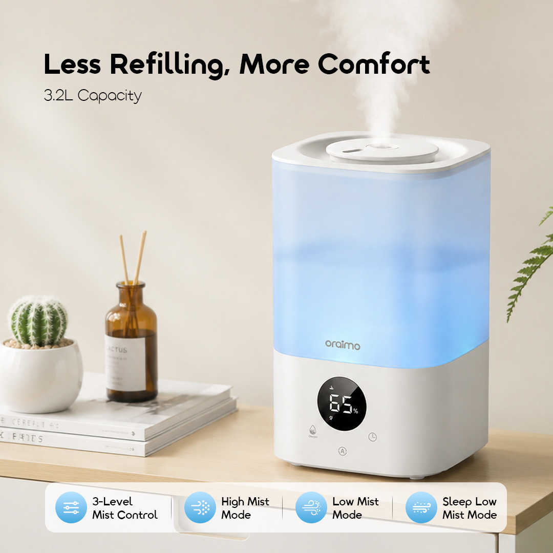 oraimo MistGlow humidifier OHM-201A 3.2L capacity less refilling more comfort