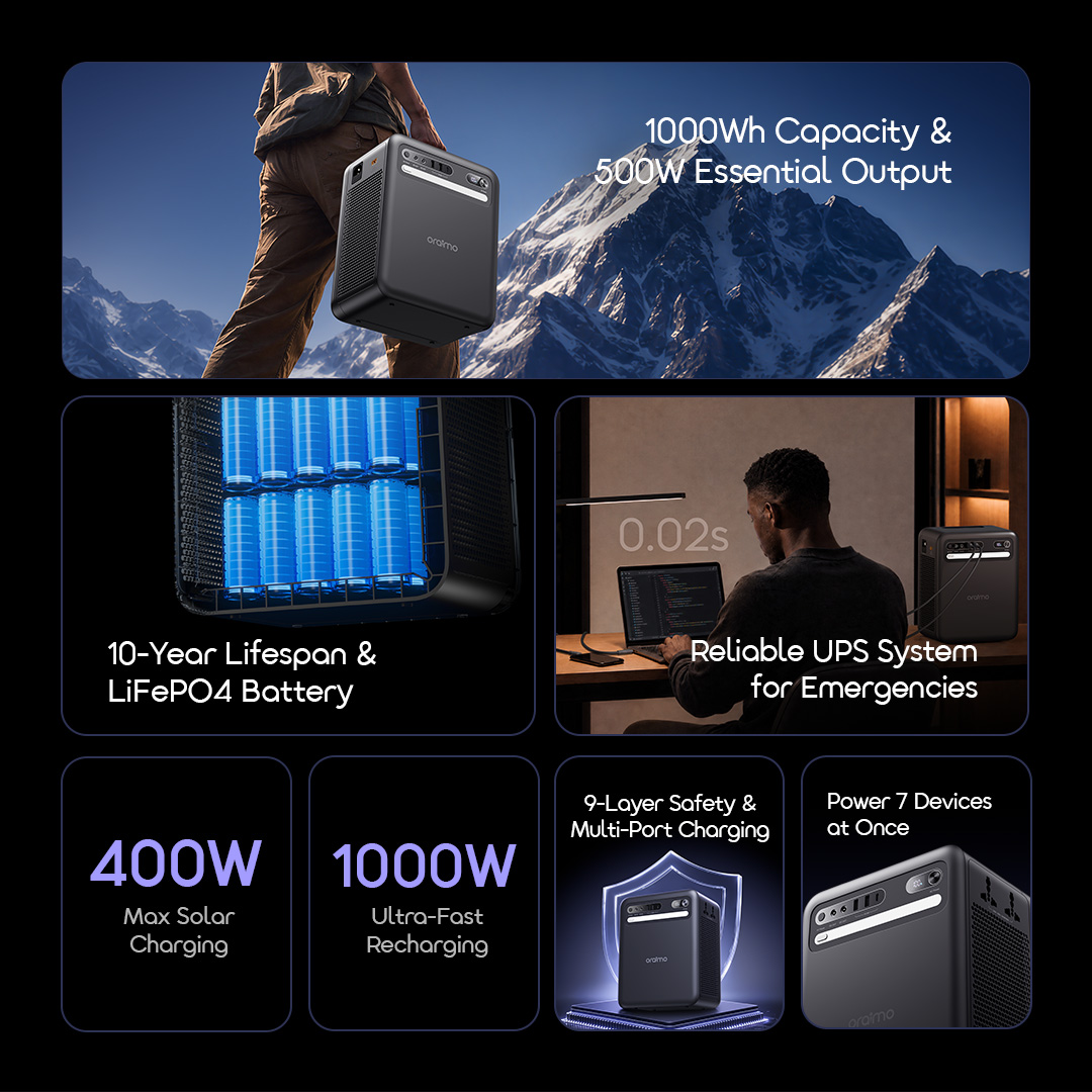 oraimo KILI OPS-5102 feature overview 1000Wh UPS LiFePO4 solar
