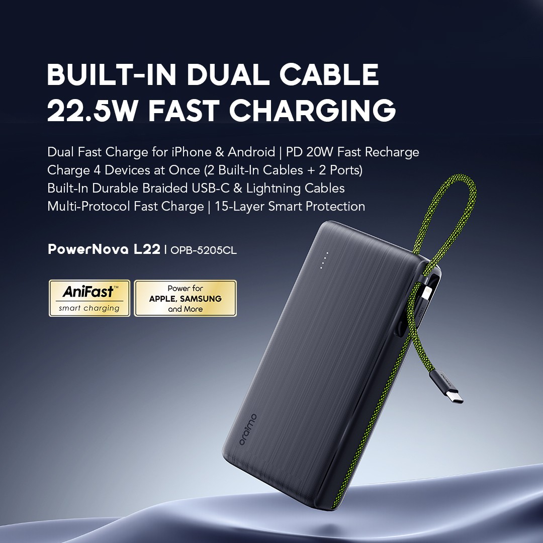oraimo powerbank powernoval22 opb 5205cl graphiteblack 01 main