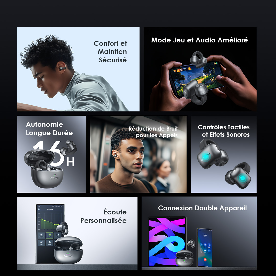oraimo OpenSnap N Écouteurs Sans Fil Véritables à Conduction Ouverte