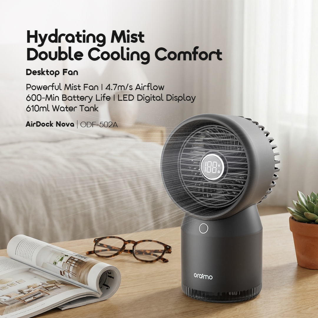 oraimo Desktop Fan Global ODF-502A 1 Hydrating Mist Double Cooling Comfort