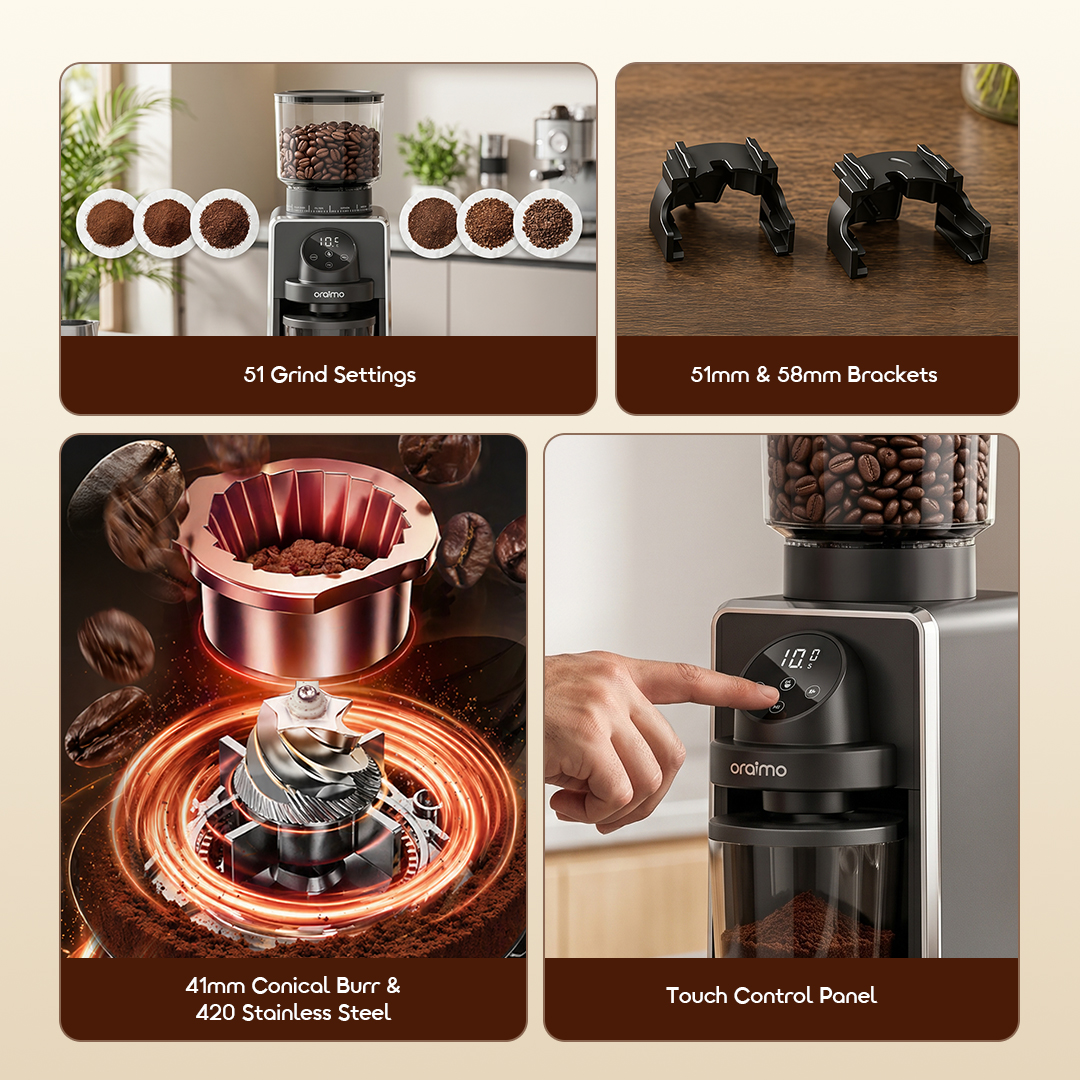 oraimo Conical Burr Grinder BeanGrind Pro OCB-521A 02 features