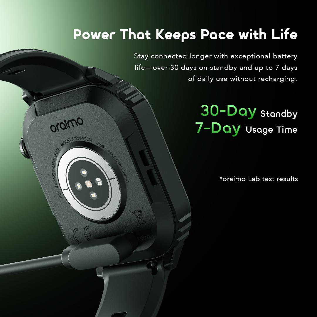 oraimo hd display smart watch watch lumos n osw-808n usage time 4
