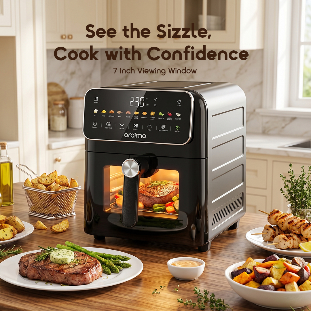 oraimo Air Fryer Intellifry OAF-502A-07 See the Sizzle, Cook with Confidence 7 Inch Viewing Window oraimo Air Fryer Intellifry OAF-502A-07 See the Sizzle, Cook with Confidence 7 Inch Viewing Window