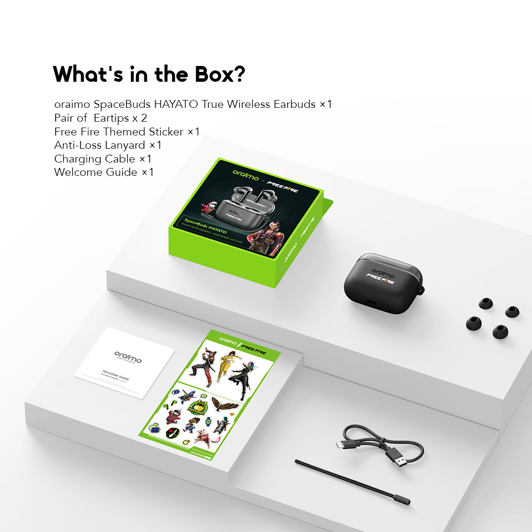 oraimo True Wireless Earbuds SpaceBuds HAYATO OTW-325 12 What's in the Box