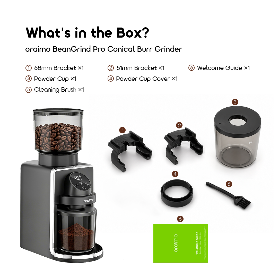 oraimo Conical Burr Grinder BeanGrind Pro OCB-521A 08 What's in the Box?