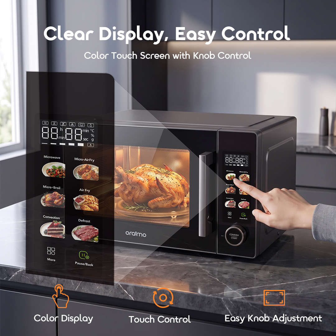 oraimo Microwave Air Fryer Oven InfiWave Nova OMO-821A 08 Color Touch Screen with Knob Control Easy Operation