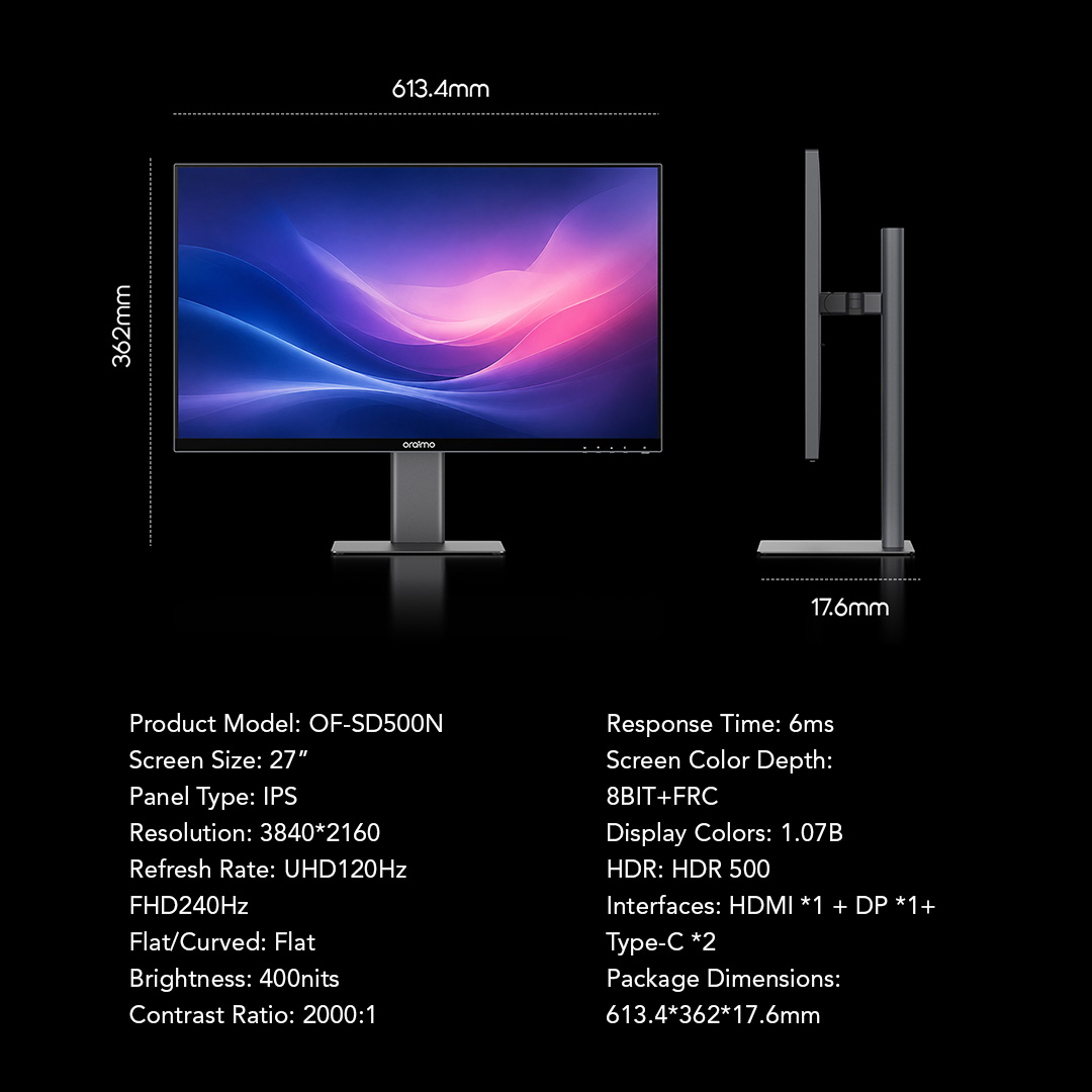 oraimo VisionPad 4K 27-Inch 4K HD Computer Screen Monitor