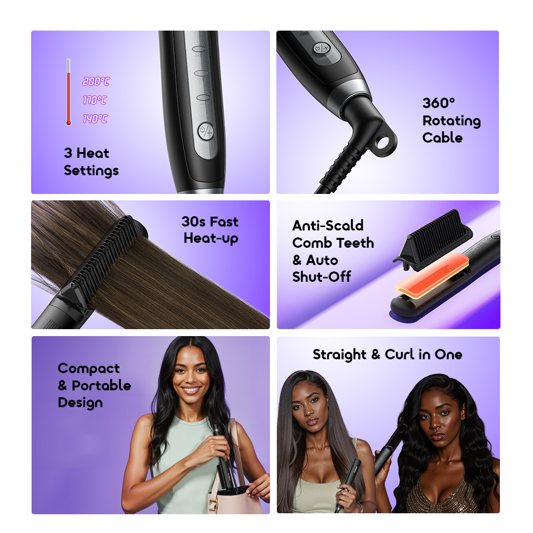 oraimo Hair Straightener Brush SleekWave OHS-220N Anti-Scald Comb Teeth & Auto Shut-Off-3