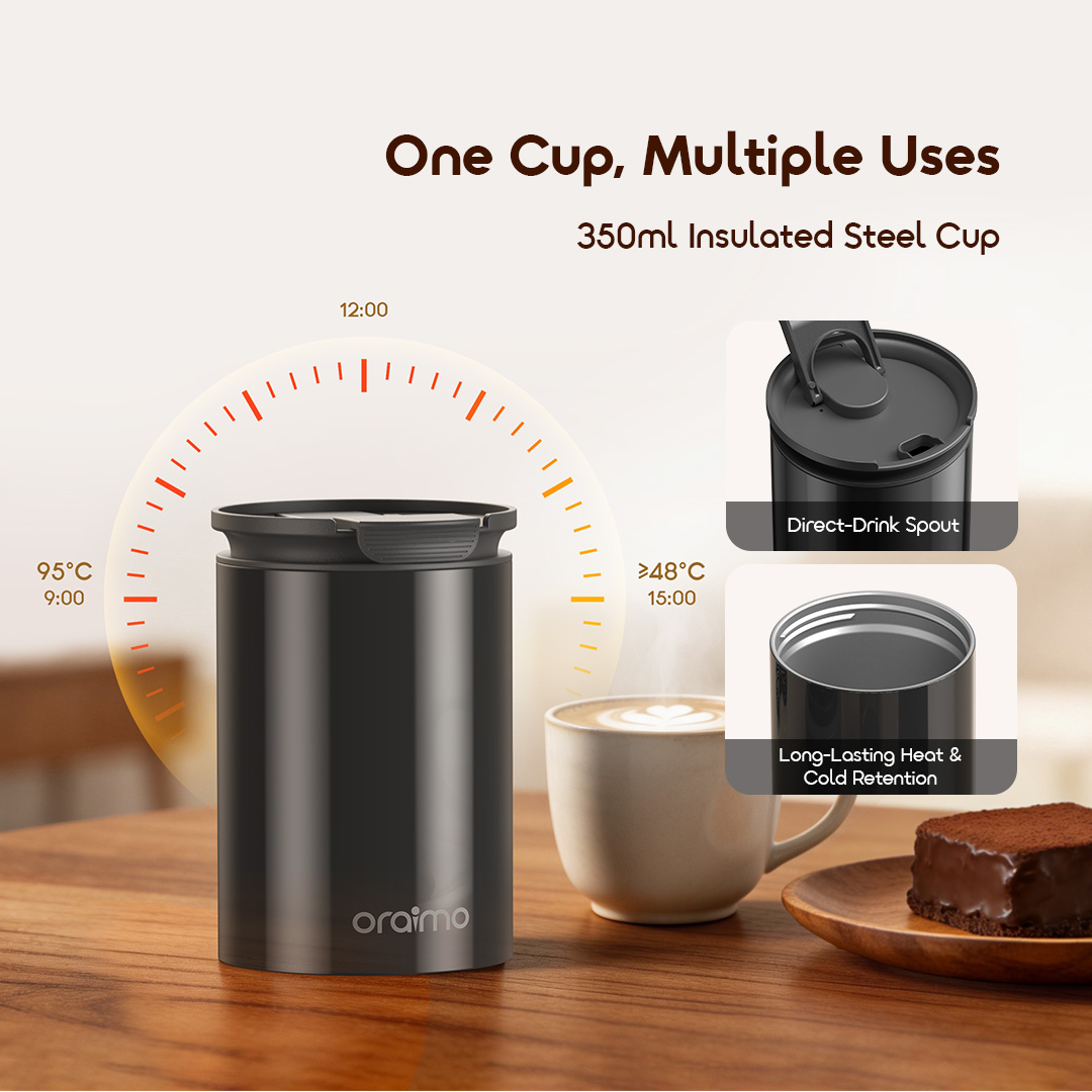 oraimo Portable Coffee Grinder BeanGrind OCB-221A 08 350ml Insulated Steel Cup