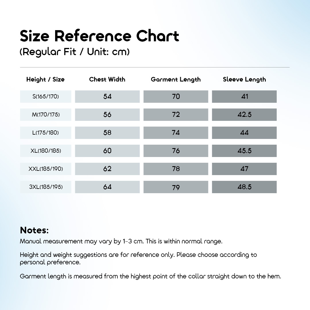 oraimo T-shirt Flex Tee OHDT-002 10 Size Reference Chart