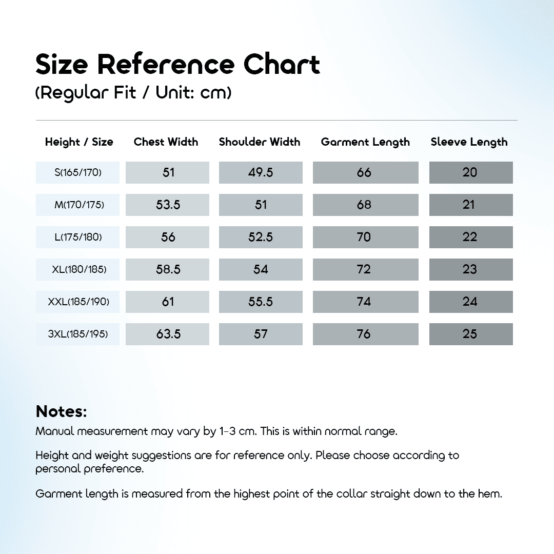 oraimo T-shirt NanoShield OHDT-003 10 Size Reference Chart