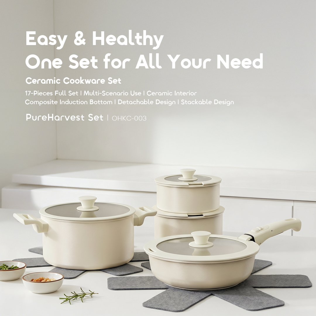 oraimo Ceramic Cookware Set PureHarvest Set OHKC-003 01 Easy & Healthy One Set for All Your Need