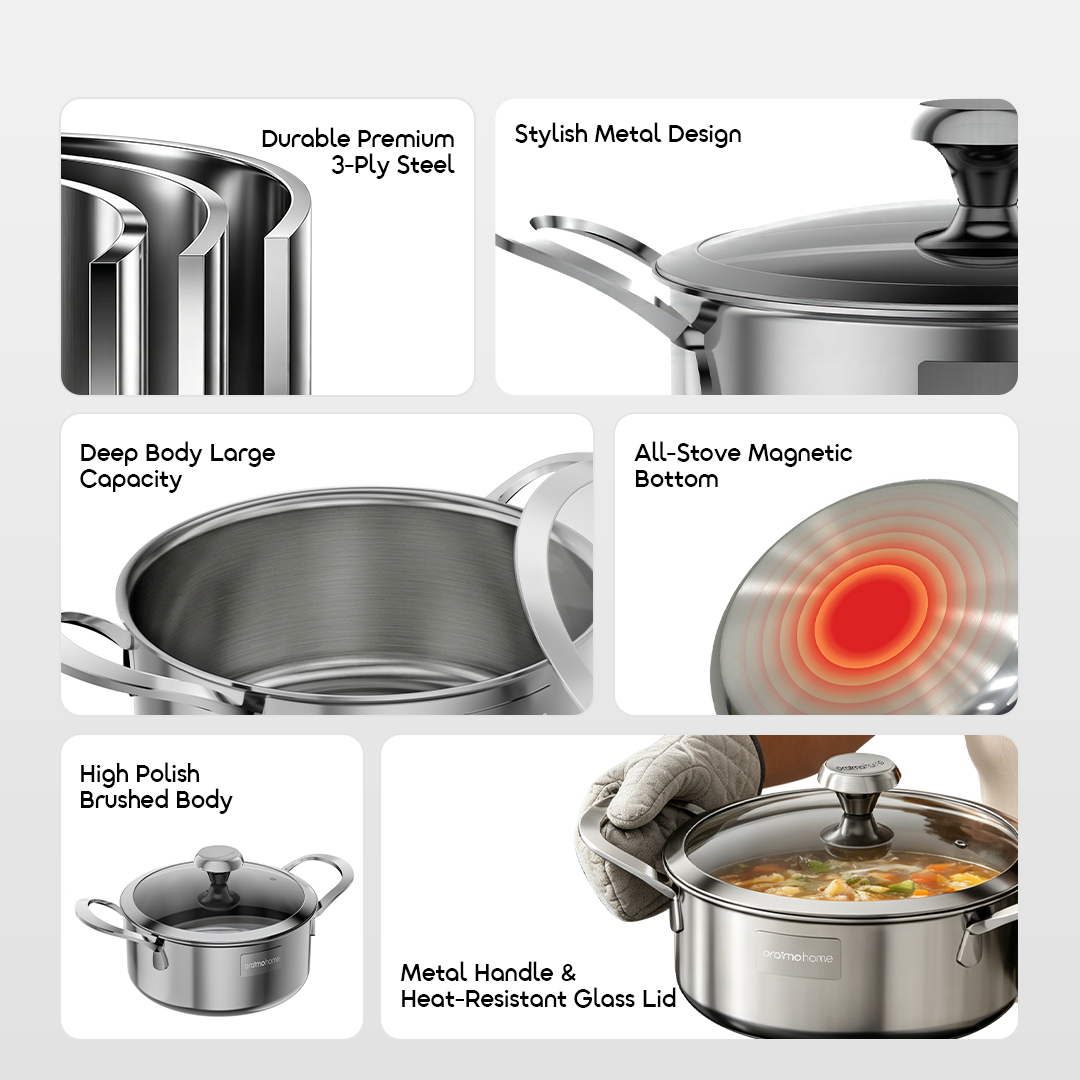 oraimo Stainless Steel Cookware Set Tri-Ply Set OHKS-003 02 features