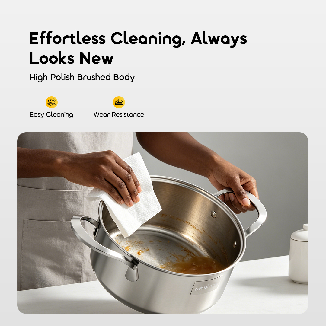 oraimo Stainless Steel Cookware Set Tri-Ply Set OHKS-003 07 High Polish Brushed Body