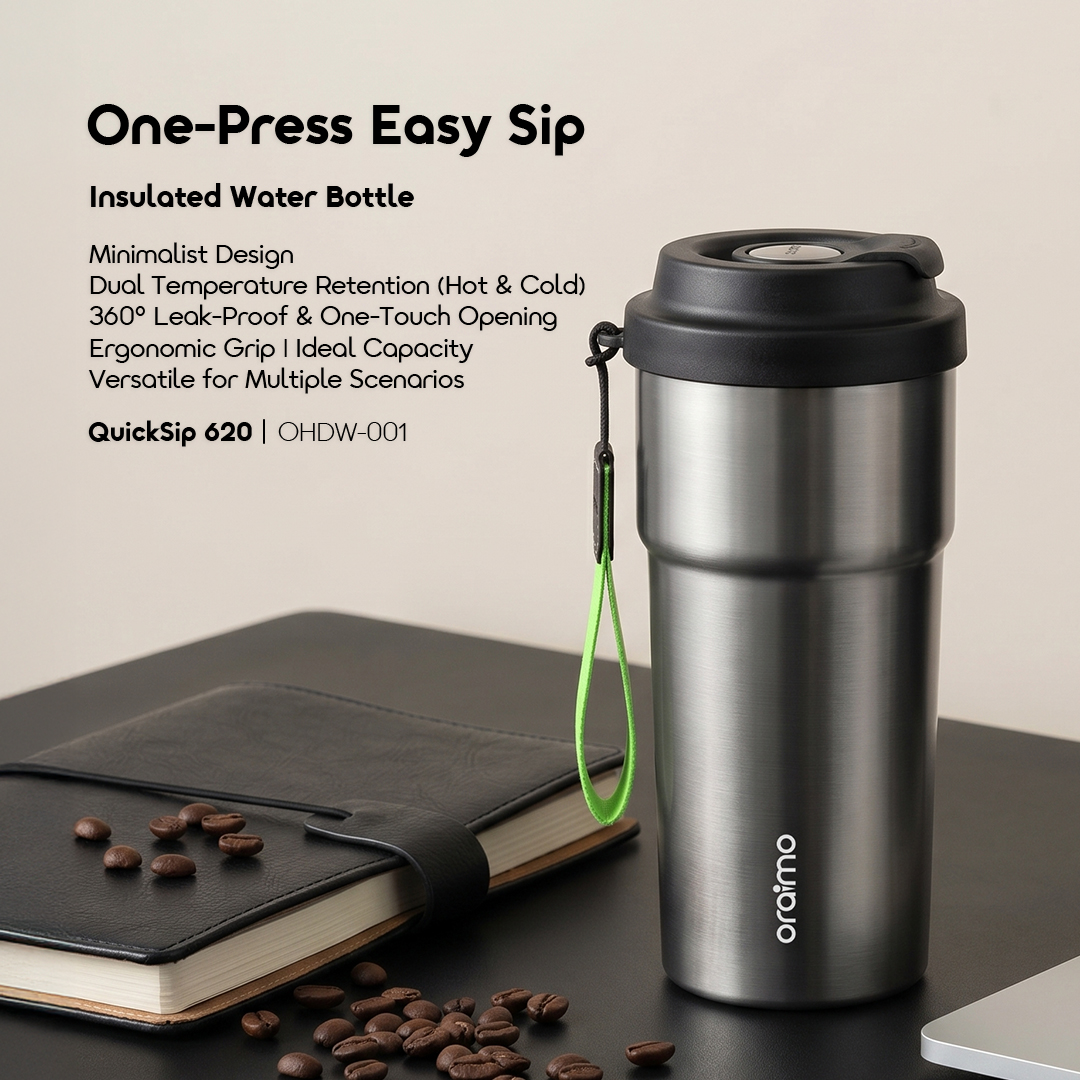 oraimo Insulated Water Bottle QuickSip 620 OHDW-001 01 One-Press Easy Sip