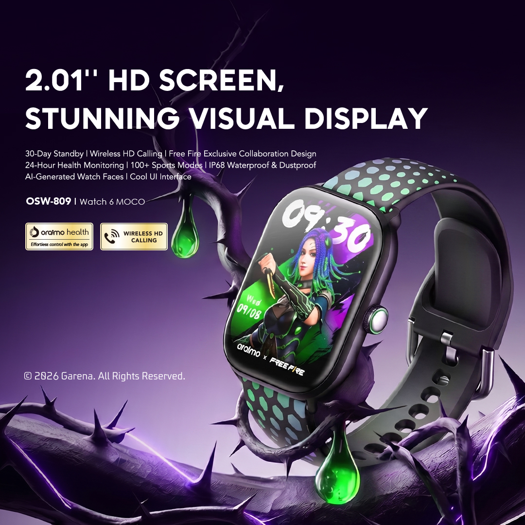oraimo Smart Watch Watch 6 MOCO OSW-809 01 2.01" HD Screen, Stunning Visual Display