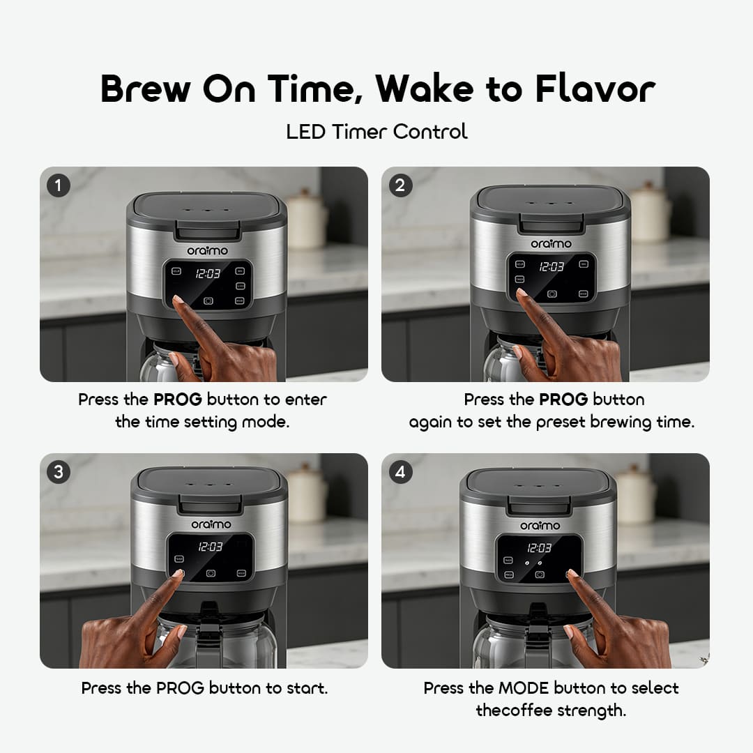 oraimo Drip Coffee Maker BrewDrip OCF-201A 07 LED Timer Control