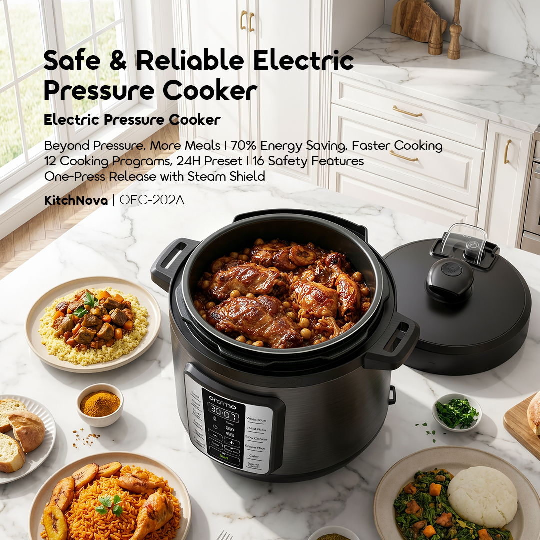 oraimo kitchnova africa oec-202a-black 01 safe reliable electric pressure cooker